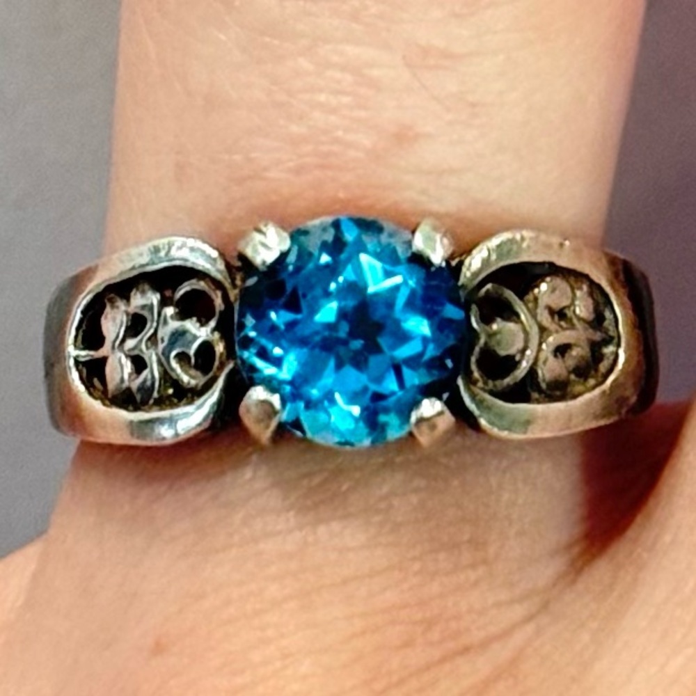 Vintage Blue Topaz Sterling Silver 925 Ring Size 6.5 Engagement